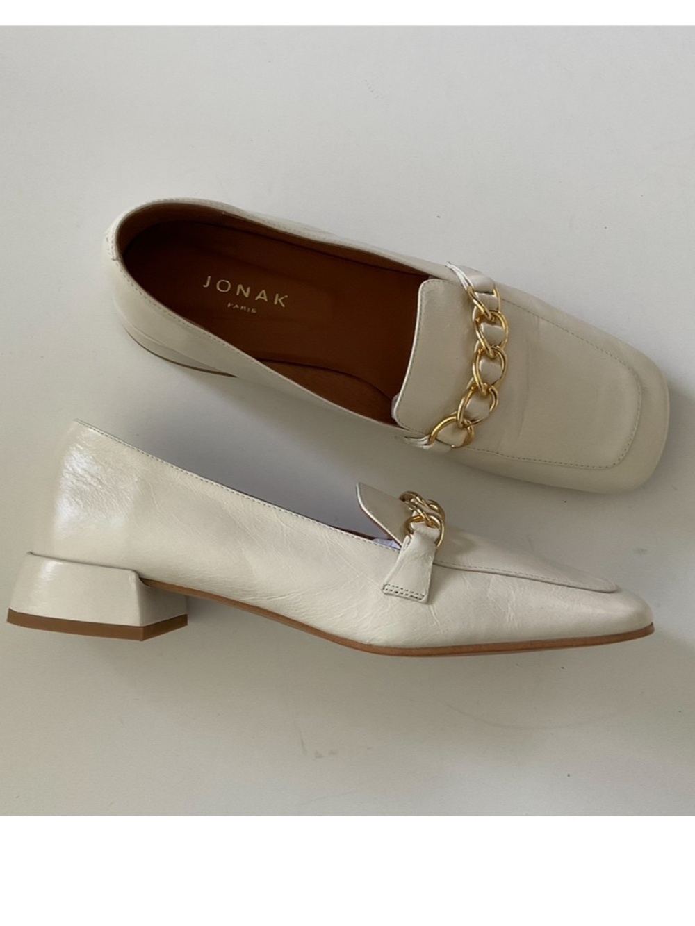 JONAK PARIS Loafers Off White Gold Chain Accent Size EU 40 LIKE NEW
